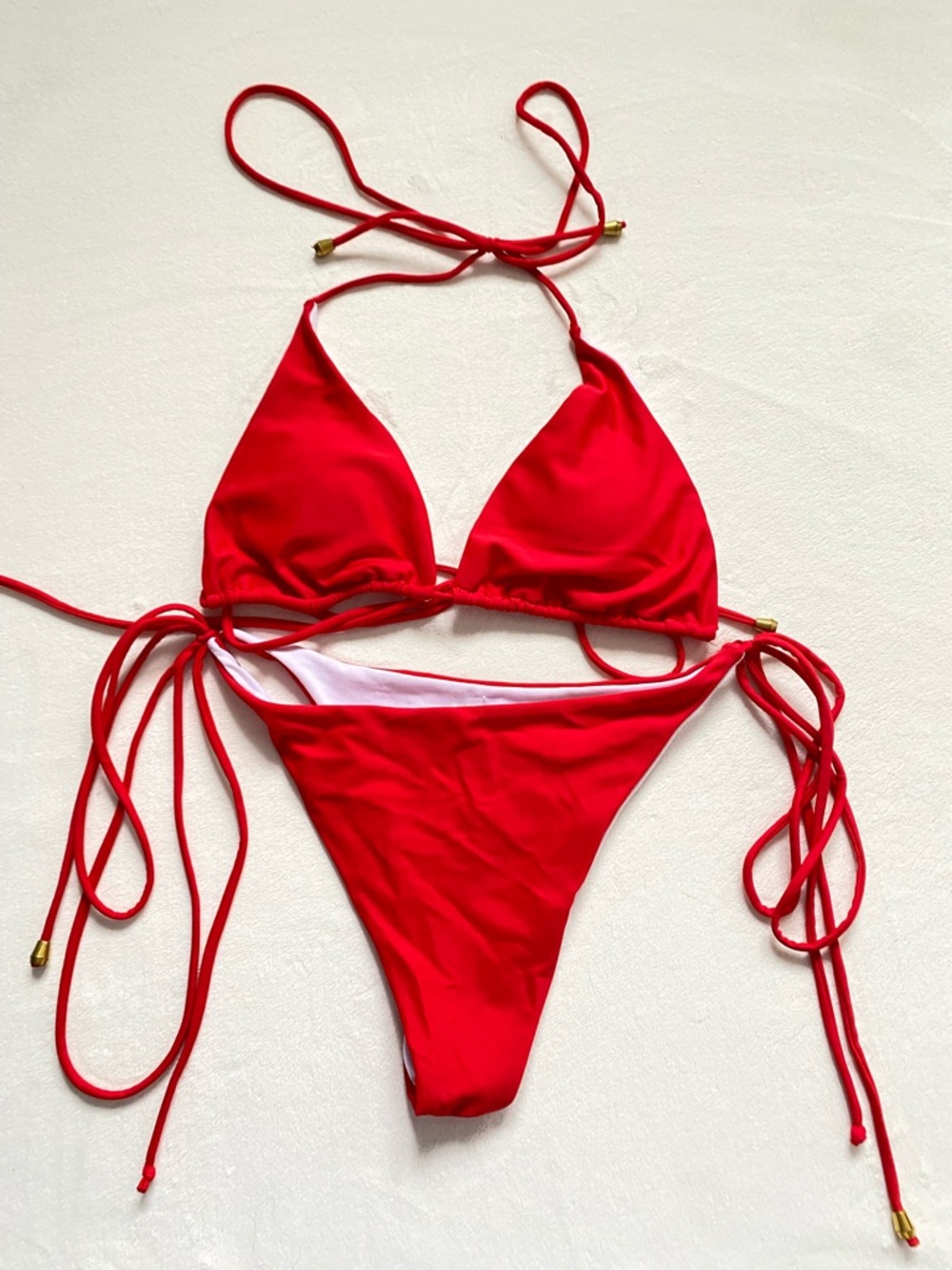 SHEIN Red Tie-Back Triangle Bikini Top